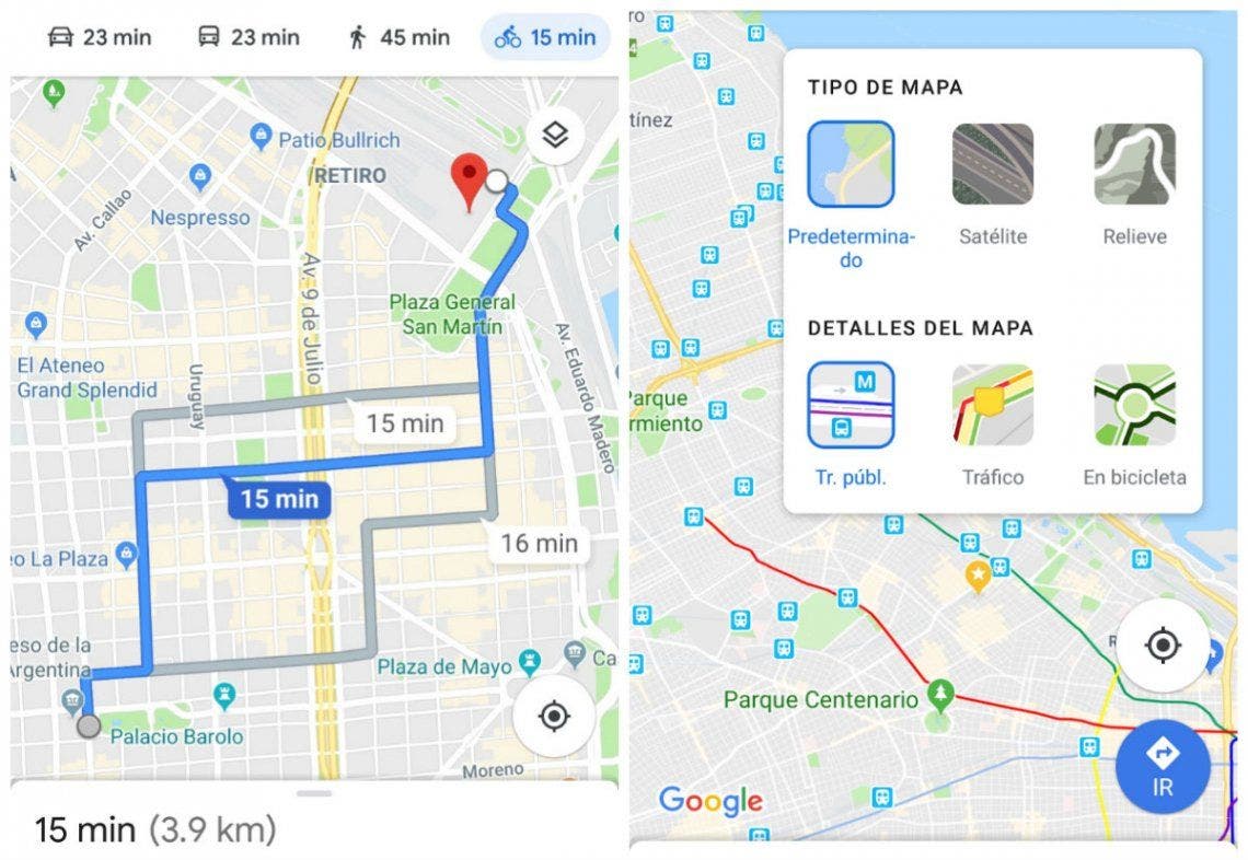 Google Maps sum recorridos en bicicleta